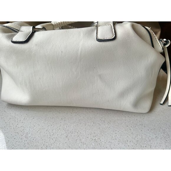 Guess White Leather Perforated Satchel Handbag With Braided Handle 6 tall 10” L - Picture 13 of 16